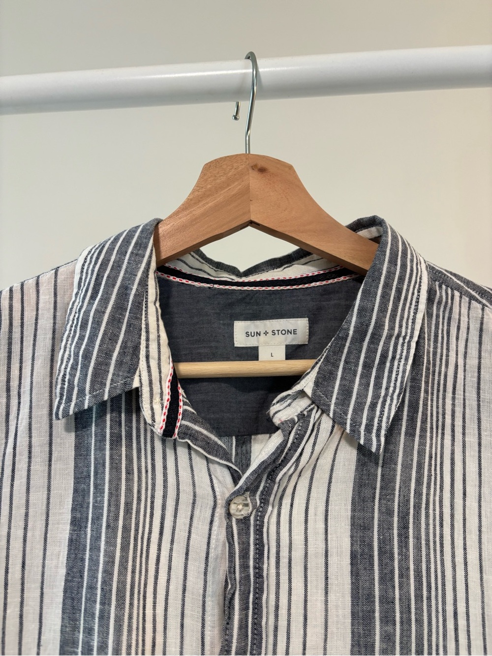 Sun + Stone Short-Sleeve Vertical Stripe Button-Down Shirt - Black & White - Picture 2 of 9